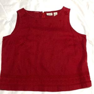 Linen tank top with embroidered pattern, deep brick red, 14P